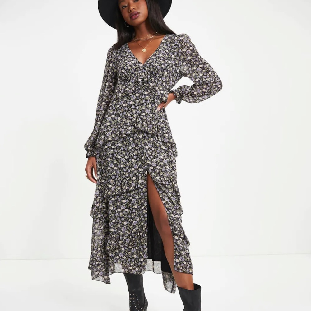 VICI GIVING THANKS FLORAL RUFFLE MAXI DRESS
